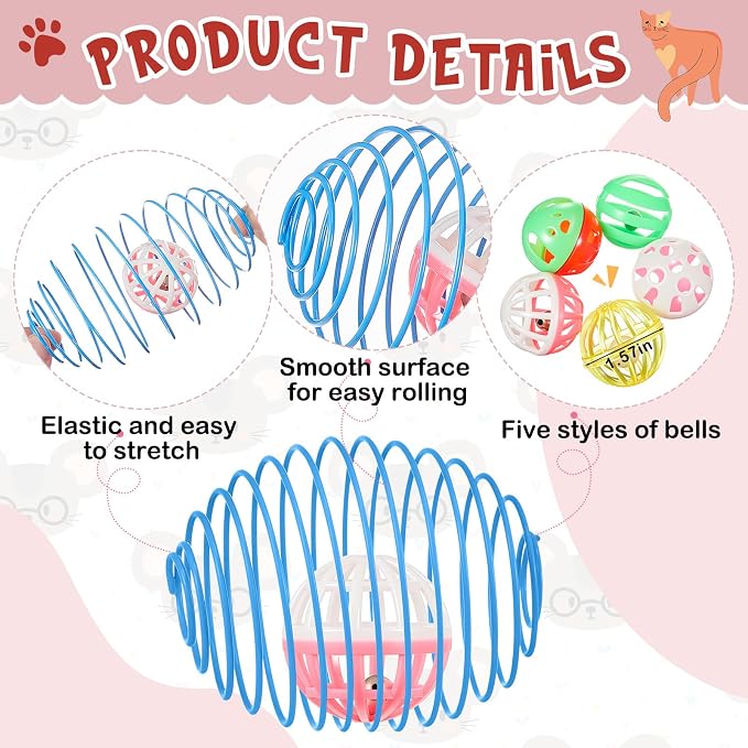 Jecery 5 Pcs Cat Toys Spring,Bell Ball,Multicolor | Interactive Metal Cat Toy, Stretchable Rolling Ball, for Indoor Cats, Colorful Playful Coils, Kitten Pet Supplies - Image 3