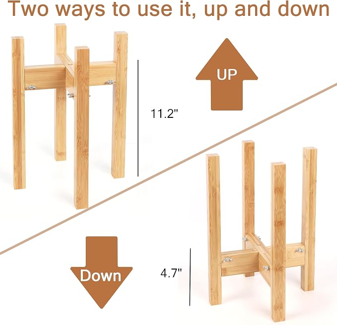 Elevated Dog Bowl Stand Adjustable Dog Food Holder 14”H Large Bamboo | 14” Elevated Dog Bowl Stand, Large Dogs, Adjustable, Fits 8”-11” Bowls, Single Bowl Holder, Natural Bamboo, Classic - Image 4
