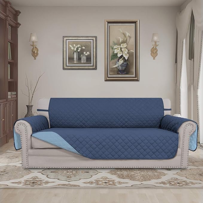 Easy-Going Reversible Couch Cover, 3 Cushion Sofa, Dark Blue/Light Blue | Large, Washable Slipcover For Dogs, Water Resistant Furniture Mat For Living Room, Non-Slip Sofa Cover, Pet Friendly - Image 2