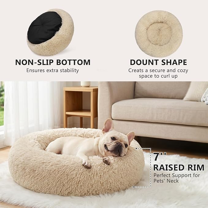 MIXJOY Orthopedic Dog Bed Comfortable Donut Cuddler Round Pet Beds Ultra Soft Washable Dog and Cat Cushion Bed (23'', Ivory Beige) - Image 2
