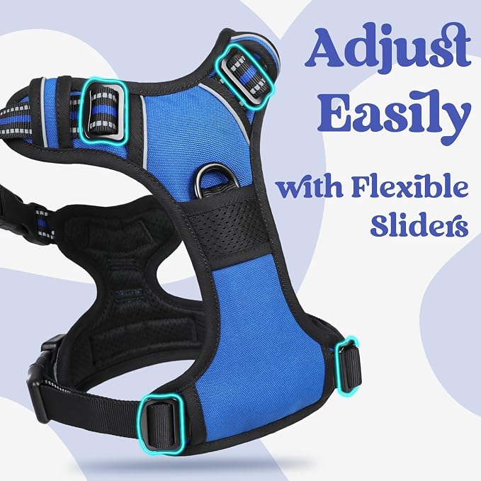 rabbitgoo Dog Harness for Large, Updated Easy On & Off with 3 Buckles | No Pull No Choke, Walking with 2 Clips and Handle, Adjustable Soft Reflective, Blue, X-large - Image 3