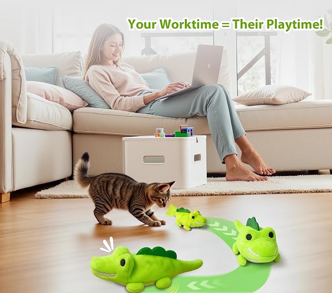 Interactive Cat Toys for Indoor Cats – Auto Moving Alligator with 360° Random Movement & Tail Wagging, Rechargeable Cat Exercise Toy with Catnip, Self-Play Fun for Bored Adult Cats-Green - Image 7