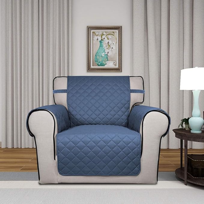 PureFit Reversible Chair Sofa Cover Dog Couch Covers for Sofa, 25.5 in | Dark Blue/Light Blue, Water Resistant Couch Protector, Washable Pet Couch Cover with Non Slip and Elastic Straps For Kids - Image 2