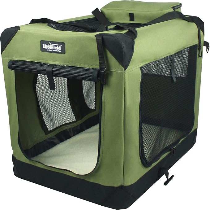 EliteField 3-Door Soft Dog Crate with Bed & Carrying Bag (2-Year Warranty) | 3 Mesh Doors, Steel Frame, Removable & Washable Crate Cover and Bed Cover, Storage Pockets, Indoor/Outdoor, Foldable by EliteField