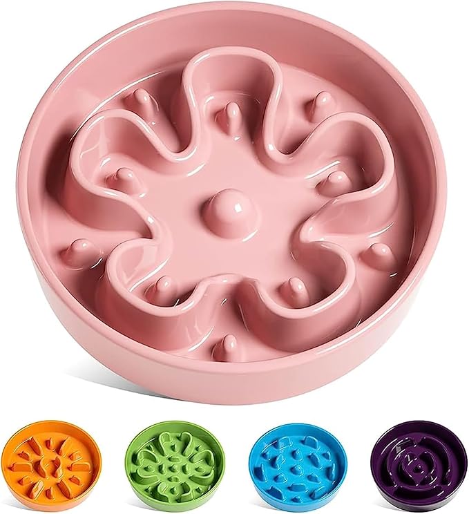 LE TAUCI Slow Feeder Dog Bowls Ceramic,3 Cups Slow Feeding Dog Bowl Medium Large Breed, Pet Bowl for Fast Eaters, Puzzle Pet Dishes, Pink Bloom by LETAUCI