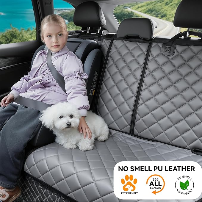 Dog Car Seat Cover for Back Seat,Leather Back Seat Cove,Stnd | Grey,PU,Waterproof,Nonslip,Anti-Scratch,Rear Dog Seat Covers Fit Middle Armrest for Most Vehicles,SUVs,Sedans - Image 5