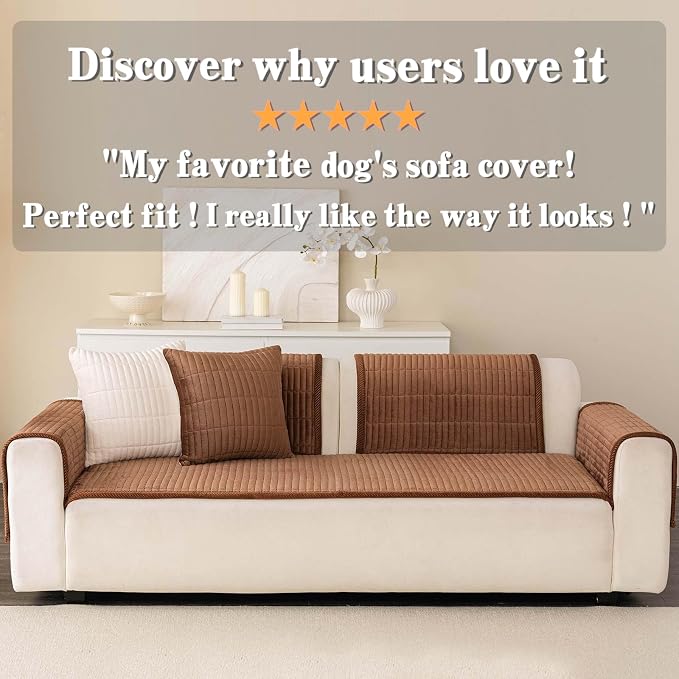 Velvet Washable Dog Couch Cover, Non-Slip Waterproof Pet Sofa Protector for Cushion Sectional, L-Shaped Sofa & Loveseat, Machine Washable(1PC/27.6"x94.5",Brown) - Image 6