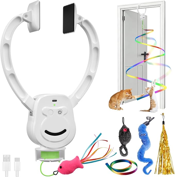 Automatic Hanging Interactive Cat Toy for Indoor Cats,Clip-On Doorway Cat Toy for Bored Adult Cats & Kittens,USB Rechargeable Motion Cat Enrichment Toy for Chase Exercise,Multi-Cat Homes(White) by NestChroix