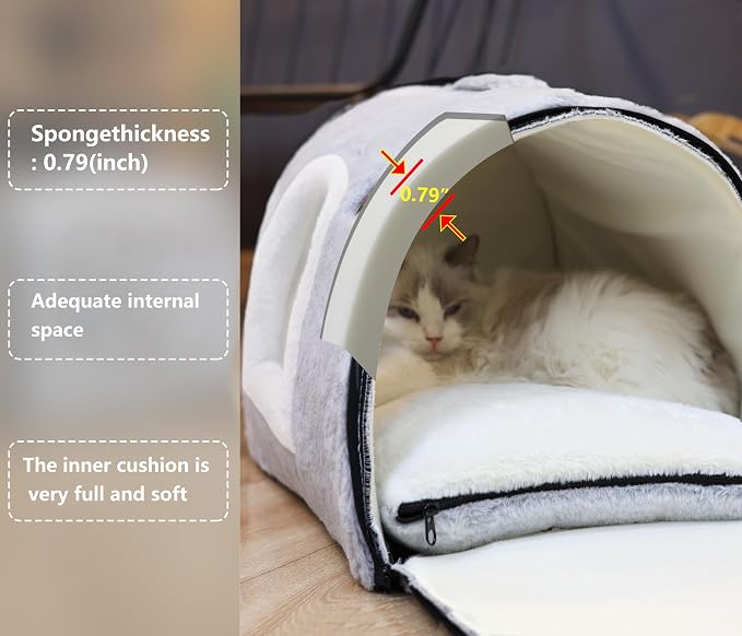 cat Bed cave-cat beds for Indoor Cats,Soft and Comfortable Cute Pet Bed，cat House,with Removable Washable Cushioned Pillow,Enclosed cat Bed,Kitty pet hut、Hideaway,Small Large Dog Tent (Grey) - Image 8