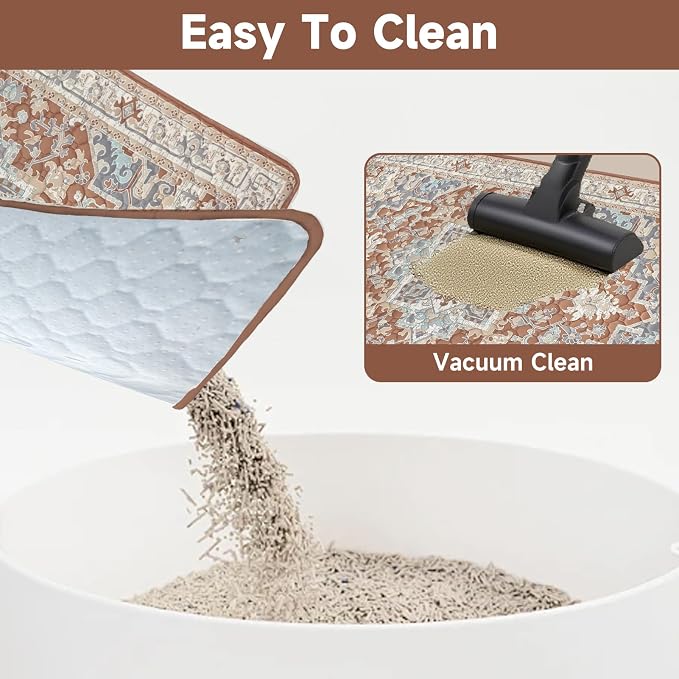 Cat Litter Mat 2 Pack, Reusable Large 36"x48" Kitty Litter Trapping Mat, Machine Washable Litter Mats for Cats, Waterproof & Non-Slip Compatible with Cat Box (Beige Medallion) - Image 4