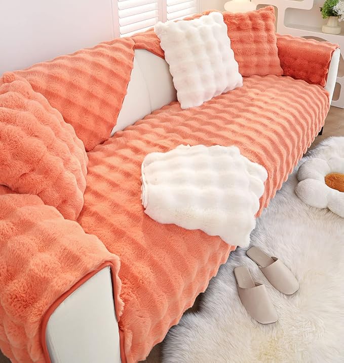 Faux Fur Couch Covers for Sofa Thick Fuzzy Sofa Covers for Dogs | Soft Warm Couch Cover Shaggy Fuzzy Sectional Sofa Cover Non-Slip Plush Sofa Slipcover Furniture Protector - Image 5