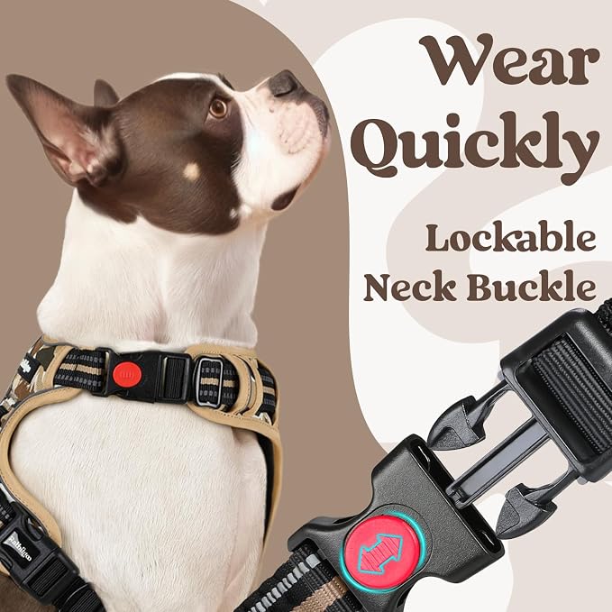 rabbitgoo Dog Harness for Large, Updated Easy On & Off with 3 Buckles | No Pull No Choke, Walking with 2 Clips and Handle, Adjustable Soft Reflective, Desert Ridge, Large - Image 2