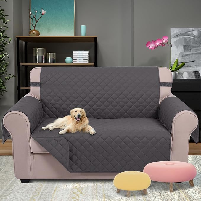 U-NICE HOME Loveseat Sofa Cover for 2 Cushion Couch, Dark Grey | 54''Oversized Loveseat Cover Washable, Pet Friendly, Elastic Straps, Water Repellent, Furniture Protector for 2 Cushion - Image 2