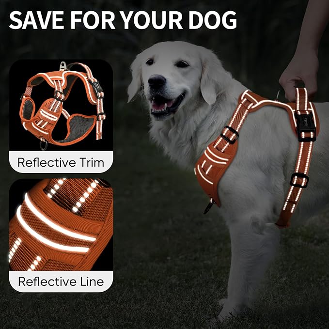 HEELE Dog Harness for Small Dogs No Pull Dog Vest Harness for Small Dog with Soft Padded Handle Reflective for Outdoor Training, Pumpkin Orange, S | Soft Breathable Padded Pet Vest, No Pull No Choke, Adjustable 2 Metal Rings for Outdoor Walking Training - Image 3