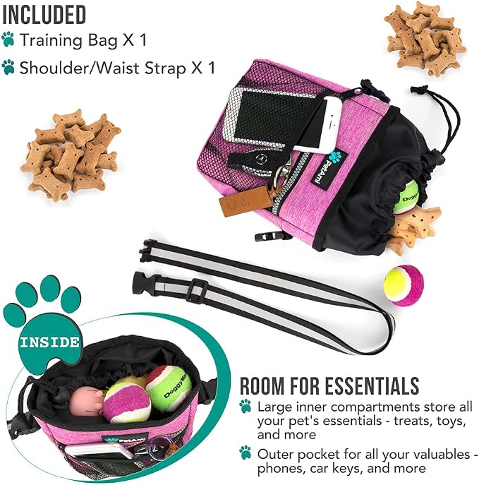 PetAmi Dog Treat Pouch, Pet Treat Pouch for Training, Dog Walking Bag Holder for Kibbles, Pet Food Toy, Dog Trainer Essentials Supplies, Poop Bag Dispenser, 3 Ways to Wear (Pink) - Image 2