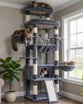 Hey-brother Cat Tree Tower with Extra Large Platform and Basket, MPJ080G | 71.7 Inches Scratching Posts with Specious Condo, 2 Cozy Hammocks, Scratch Board for Indoor Adult Cats, Maine Coon Smoky Gray by Hey-brother