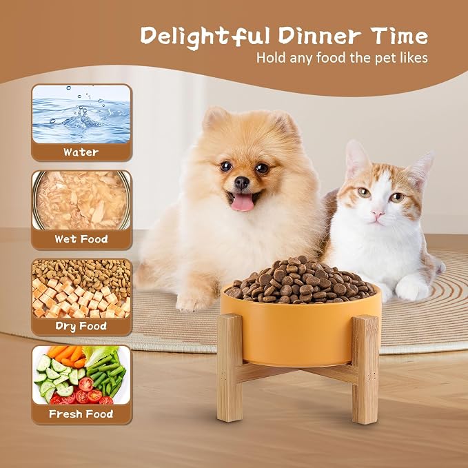Elevated Ceramic Cat Bowl - Cat Food Bowl with Bamboo Stand - Raised Dog Dish for Puppies - Anti Vomiting, Stress Free - 13.5 oz / 400 ml - Grey - Image 8