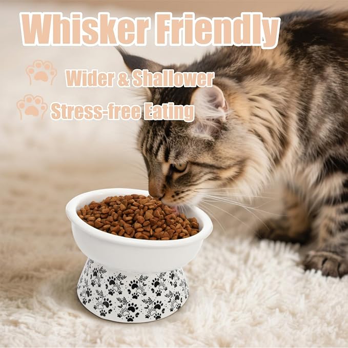2 Pack Ceramic Elevated Cat Bowls, 6" Extra Wide Tilted Raised Pet Dish, Whisker Friendly Food and Water Bowl for Small Dogs, Anti Vomiting & Protect Pet's Spine, Microwave Dishwasher Safe - Image 5