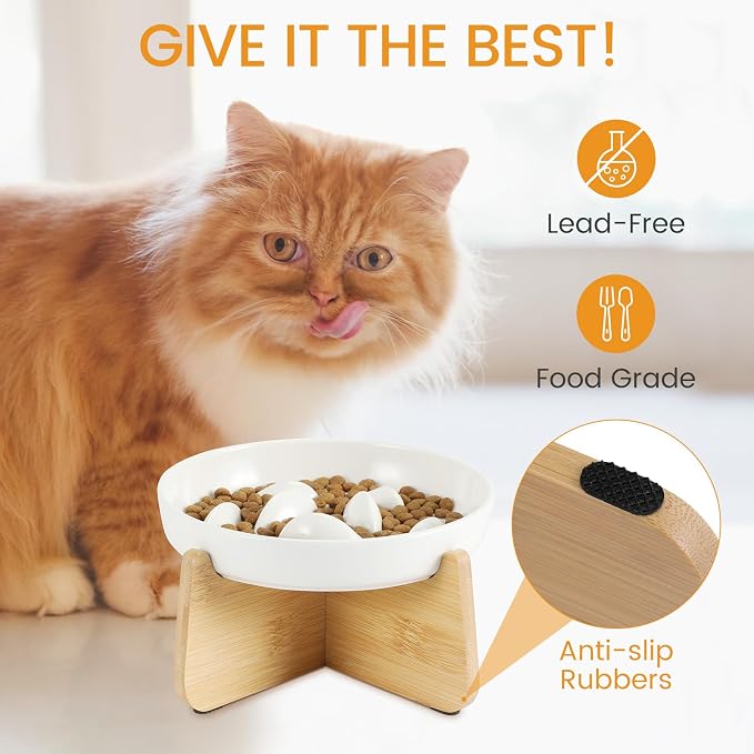 PETTOM Slow Feeder Cat Bowl with Stand, Ceramic Slow Eating Cat Bowl with Higher Edges Fish Pool Design Elevated Food Bowls for Dry and Wet Food Anti-Vomiting Puzzle Feeder for Healthy Eating Diet - Image 6