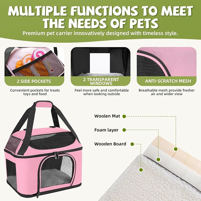 Soft Cat Carrier Up to 20 Lbs, Washable Pet Travel Bag for Kitten Puppy | Breathable Mesh, Medium to Big Pets Small Dog,Soft-sided Cloth Animal Crate for Car Travel Carrying, Safe for Vet Visit,Pink - Image 5