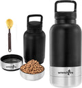 32 oz Instulated Stainless Steel Dog Water Bottle with 2 Detachable Bowls,Portable Cat Travel Dispenser with Brush for Walking Hiking Camping,Black by Wrenchfire