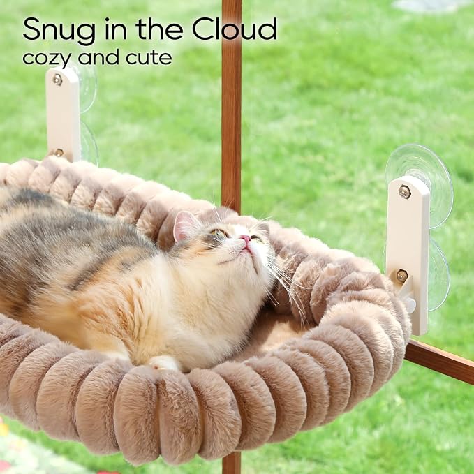 Zakkart SnugCloud Foldable Cat Window Perch - Cordless, Ultra Soft Machine Washable Bed with 4-Sided Bolster, Metal Frame - Window Hammock for Large Cats and Kittens (Brown, Large) - Image 5