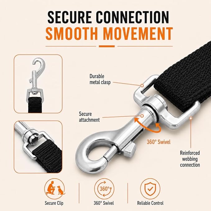 Long Line Dog Training Leash with Padded Handle, 50 ft, Black | Durable nylon webbing with reinforced stitching and 360° swivel clip for recall and obedience - Image 4