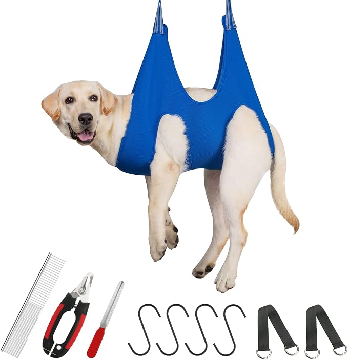 Guzekier Dog Grooming Hammock for Trim Nail, Dog Sling for Grooming, Dog Hammock Restraint Bag with Nail Clippers/Trimmer, Nail File, Pet Comb,Ear/Eye Care (Weight: 20-45 LBS) by Guzekier