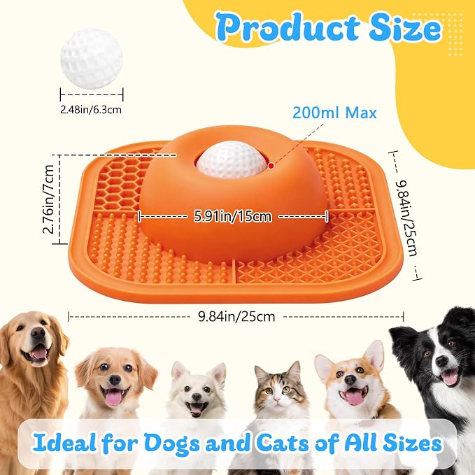 Slow Feeder Dog Bowls & Lick Mat for Liquid and Thick Treat, Anti-Slip Dog Lick Bowl with Interactive Rolling Ball, 5/6 Cup Pup Licking Toy for Large Medium Small Dogs and Cats Orange - Image 7