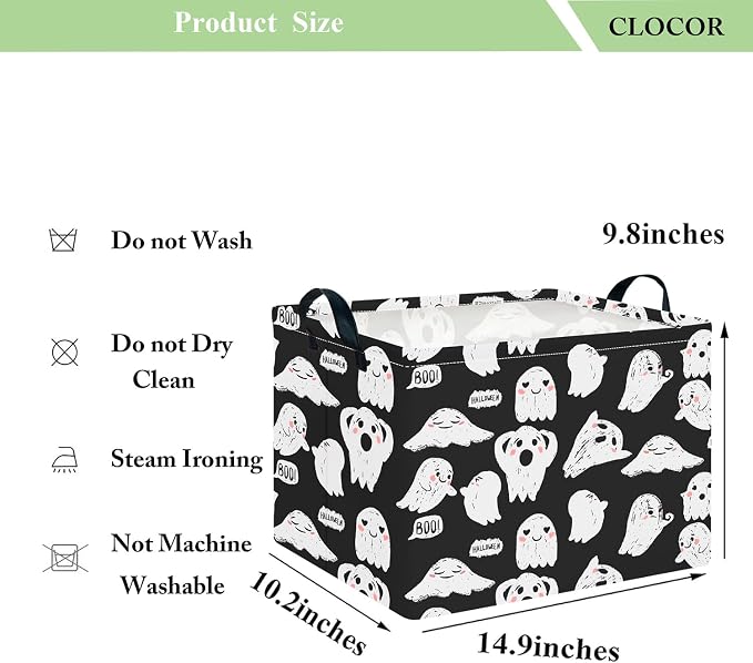 CLOCOR Rectangular Storage Basket Empty,Gift Basket,Waterproof Storage Bin with Handles,Room Decor(Black Ghost Halloween) - Image 6