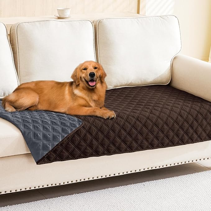 Smiry Waterproof Reversible Pet Couch Covers for Dogs | Pet Friendly, Soft Fabric, Washable Sofa Furniture Protector for Dogs Cat Kids, Checkered (30"x80", Chocolate/Dark Grey) by Smiry