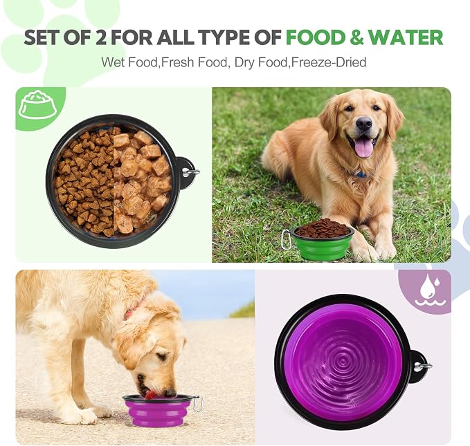 Collapsible Dog Bowl Large 34oz, Travel Dog Water Bowl Portable | 2 Pack, 2 Carabiner Clips, Silicone Travel Dog Bowl Foldable, Feeding Watering Dish Bowl, for Parking, Walking, Camping - Image 2