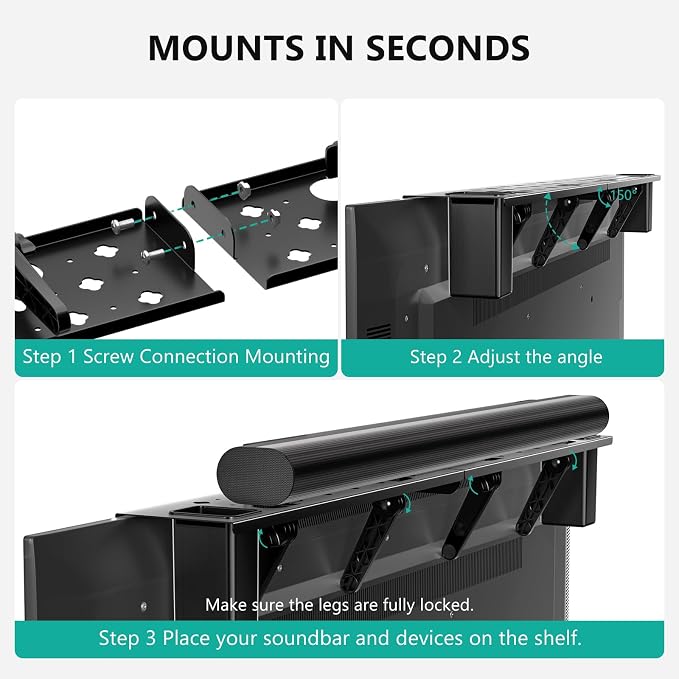 WALI Soundbar Mount, No Drilling TV Top Shelf with 2 Storage Boxes, Floating Monitor Shelves for Router, Cable Box, Game Console Storage, TV Remote Holder, Up to 5.5Lbs, 17.3"x4.3"(TSH004-2B), Black - Image 8