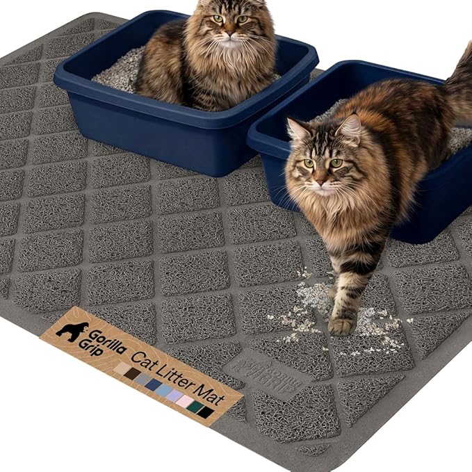 GORILLA GRIP Cat Litter Box Mat, 47x35, Cushioned Coil Mesh Litter Trapping Mats, Scatter Control Supplies for Less Mess, Phthalate Free, Ultra Deep Catch Grooves, Rinse or Vacuum to Clean, Dark Gray by Unknown