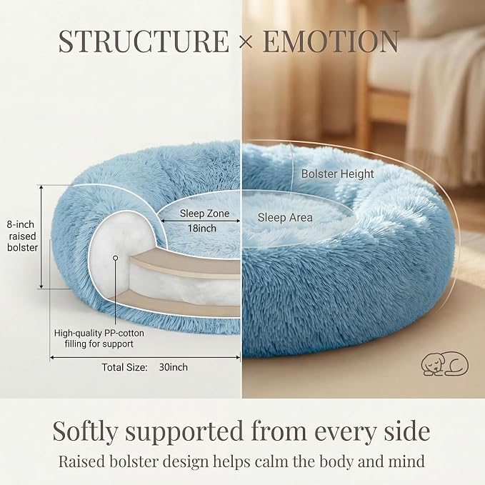 nononfish Cozy Small Dog Bed,Soft Donut Calming Pet Bed | Cozy small dog bed with plush donut comfort. - Image 4