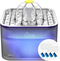 Wonder Creature Crystal Cat Water Fountain Stainless Steel Lid, 101oz/3L | Quiet Pet Fountain with Transparent Base, LED Light, Triple Filtration, 3 Flow Modes for Cats and Dogs, 4 Filters & 4 Sponges by WonderCreature