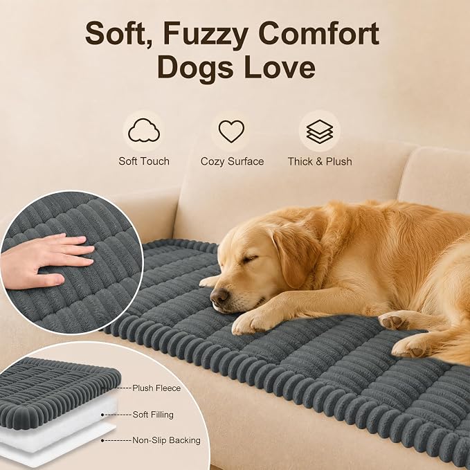 decorUhome Couch Cover for Dogs, Non Slip Fuzzy Thick Pet Sofa Protector | Pet Friendly, Soft Plush Fabric, Machine Washable, Fits Armrests, Single Seats & Backrest Cushions, Dark Grey, 27.6" x 27.6" - Image 2