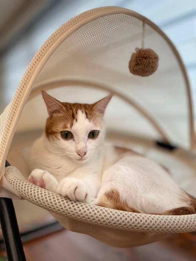 Cat Bed, Pet Hammock Bed for Cats and Dogs, Comfortable and Breathable Elevated Cat & Dog Nest, Easy to Assemble, Cover Removable and Washable, Suitable for Indoor and Outdoor Use (Cream) - Image 5