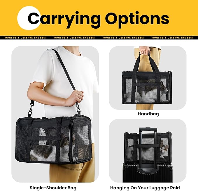 Conlun Cat Carrier Bag,Soft-Sided Pet Carriers for Dogs with 4-Sided Mesh,Airline Approved Cat Transport Carrier for Small&Medium Cats Kitten Puppy Up to 15Lb,Collapsible Cat Travel Carrier-M,Black - Image 8