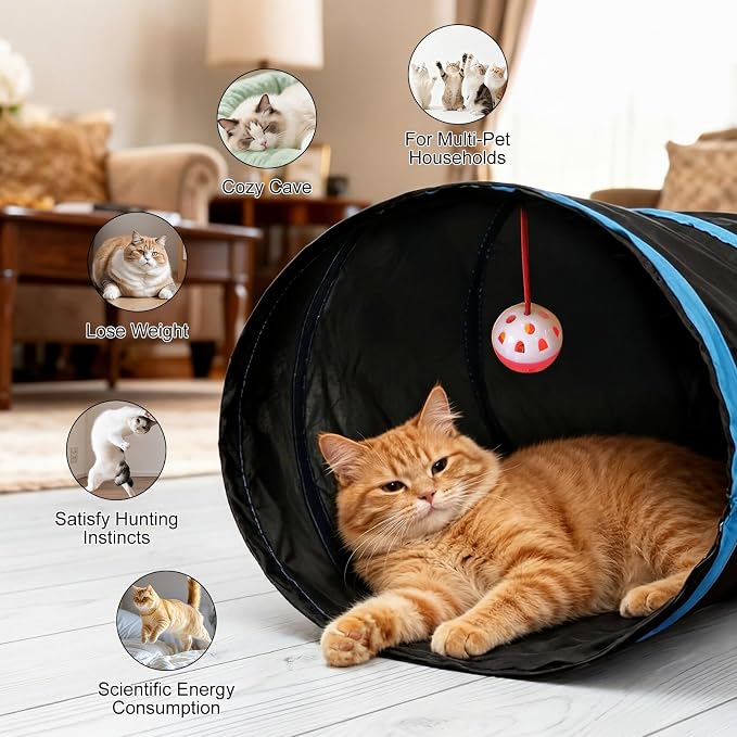 Bemodst Cat Tunnel for Indoor Cats, 5 Way Cat Tubes and Tunnels Collapsible S-Shape Small Animal Tubes Kitty Tunnels Interactive Maze Cat Toy for Kitten Rabbit Ferret - 5 Way - Image 3