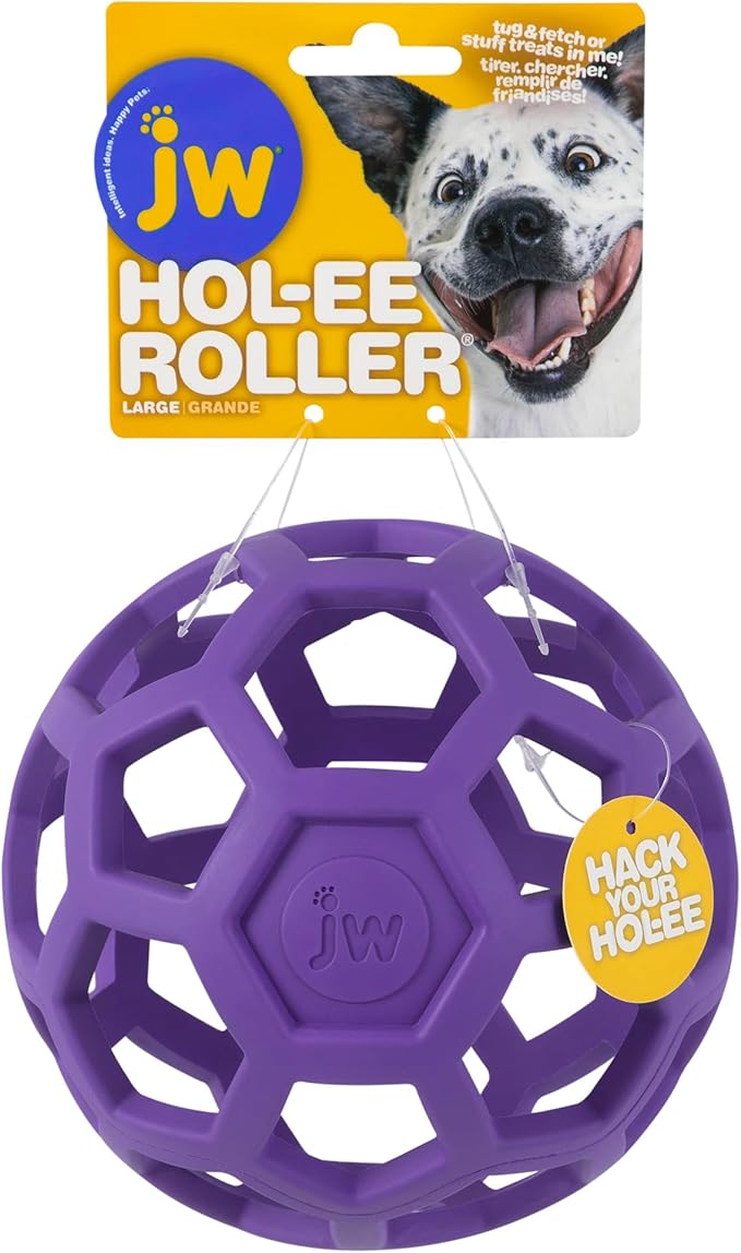JW Pet HOL-ee Roller, Natural Rubber, Large 5.5in, Colors May Vary | Puzzle Ball Design Dog Toy for Interactive Play and Chasing Fun - Image 3