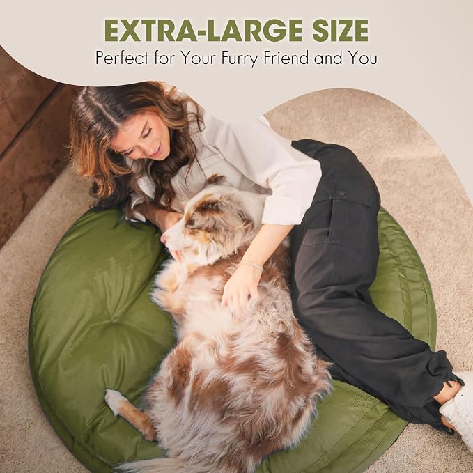 ClevaHome Orthopedic Dog Bed for Large Dogs, 42 inches Dual Layer Water Repellent Round Pet Bed with Washable Cover Nonslip Bottom (Olive Branch) - Image 2