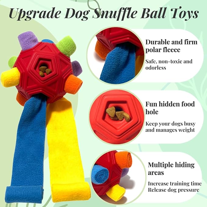 Interactive Snuffle Ball for Dog Toys Unbreakable Upgrade Ball Toy | Dog Puzzle Toys Foraging Snuffle Mat Puppy Dog Treat Dispenser Slow Feeder Toys for Small Medium Large Dog Red Rainbow - Image 3