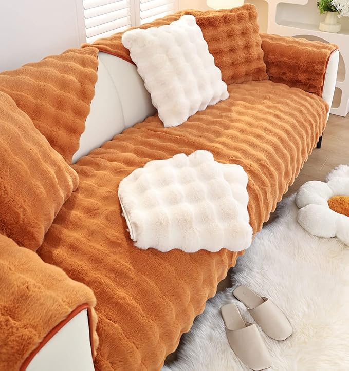 Faux Fur Couch Covers for Sofa Thick Fuzzy Sofa Covers for Dogs | Soft Warm Couch Cover Shaggy Fuzzy Sectional Sofa Cover Non-Slip Plush Sofa Slipcover Furniture Protector - Image 5