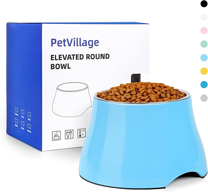 Dog Bowls,Cone Friendly Non Slip Single Dog Bowl with Stainless Steel Inner, Raised Bowls for Small Dogs Spaniel Dogs Long Ear, High Capacity, M/2 Cup Aqua Blue by Petvillage