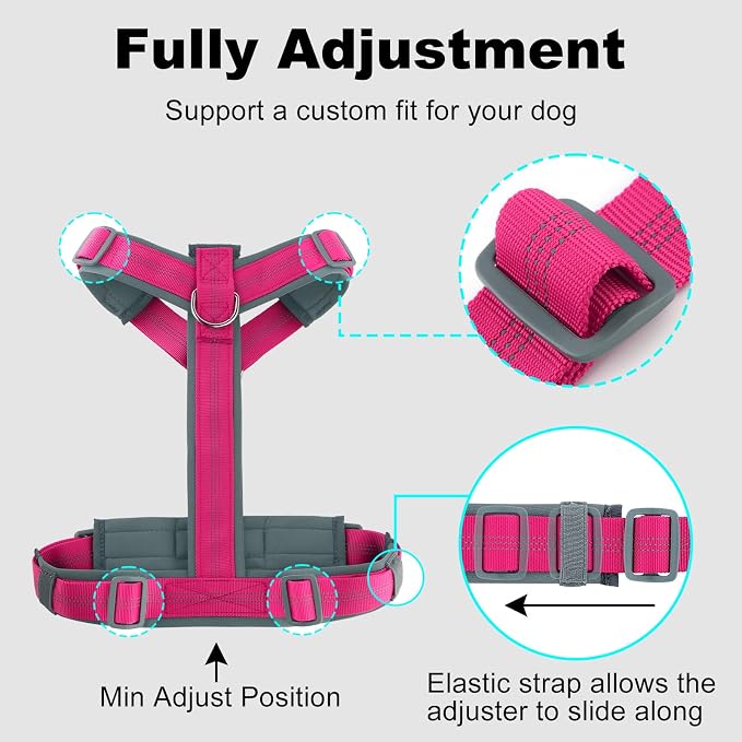 Plutus Pet No Pull Dog Harness, Adjustable Nylon Harness with Soft Padding | Reflective with Front Clip, Heavy Duty for Training and Walking, for Small Medium Large Dogs, Hot Pink, XL - Image 8