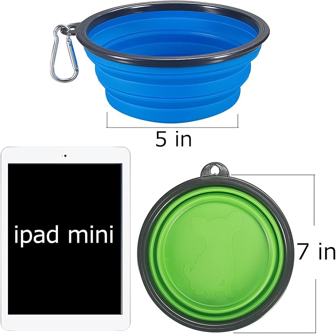 Comsun 2-Pack Extra Large Size Collapsible Dog Bowl, Foldable Bowls for Dog | Expandable Cup Dish for Pet Cat Food Water Feeding Portable Travel Bowl Blue and Green - Image 2