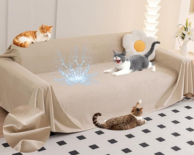 Loiion Cat Scratch Couch Cover Waterproof Sofa Cover 118"x91" Almond | Pet-Friendly Couch Protector, Anti-Scratch & Non Slip Sofa Cover For Cats Dogs Kids, Machine Washable by Loiion