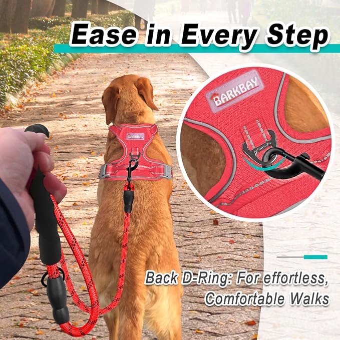 BARKBAY Dog Harness for Medium Sized Dog No Pull Mesh 2 Clips Dog Vest | Control Handle,Comfort,Heavy Duty,Adjustable Reflective,Perfect for Outdoor Training, Walking,Hiking(M,Red Mesh) - Image 3