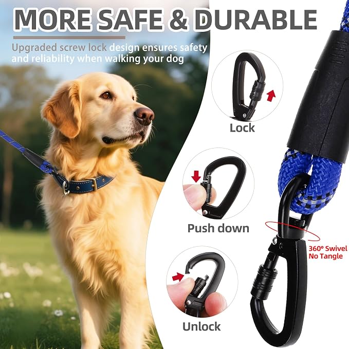 PUPTECK Reflective Short Dog Leashes 3 Pack for Walking and Training | Heavy Duty Clip with Soft Padded Handle for Medium Large Dogs Traffic Control - Image 4